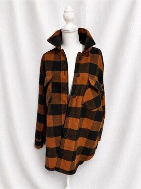 Men's Plaid Shirt Jacket in Orange and Black